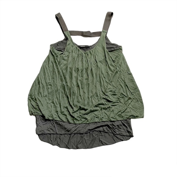 Amadi Tops - Amadi Moss Green & Grey Sleeveless Flowy Loose Fit Blouse Tank Top Size Small
